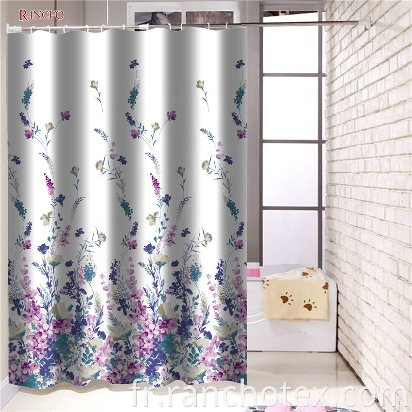 Rideaux de douche imperméables 100% polyester rideau de douche de salle de bain avec crochets